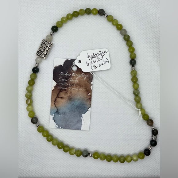 Green, White Jade, Moss Agate Half Mala - Picture 2 of 3